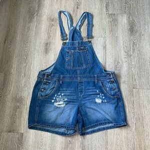 Vintage Y2K LEI Denim Jean Overall Shorts - Size xl lightly distressed